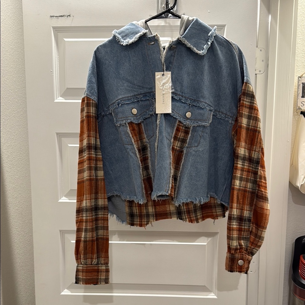 Denim and Plaid Patchwork Jacket